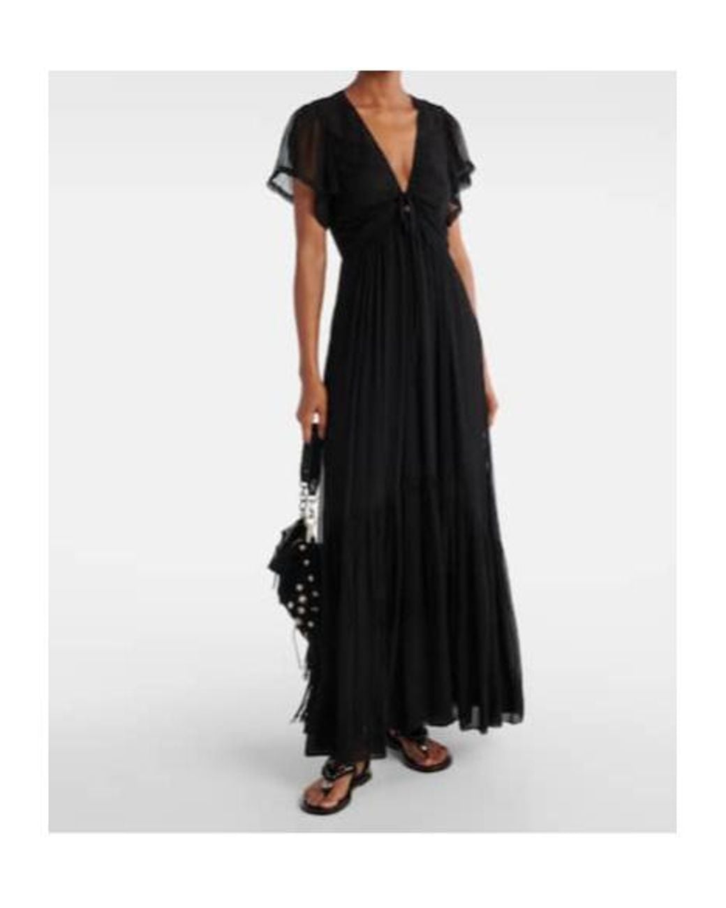Isabel Marant Black Agathe Gathered Silk Maxi Dress