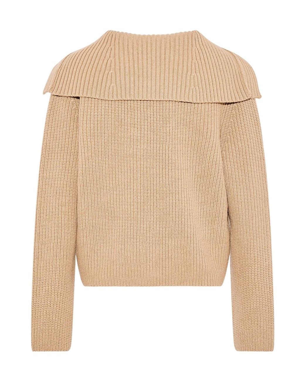 Yves Salomon Natural Ribbed-Knit Sailor-Collar Cardigan