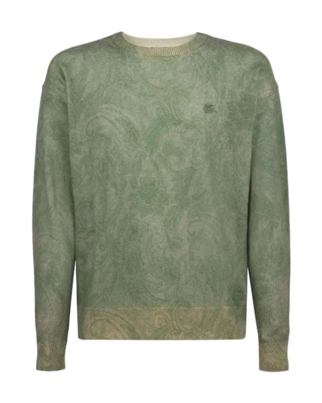 Etro Green Wool Crew Neck Sweater for men