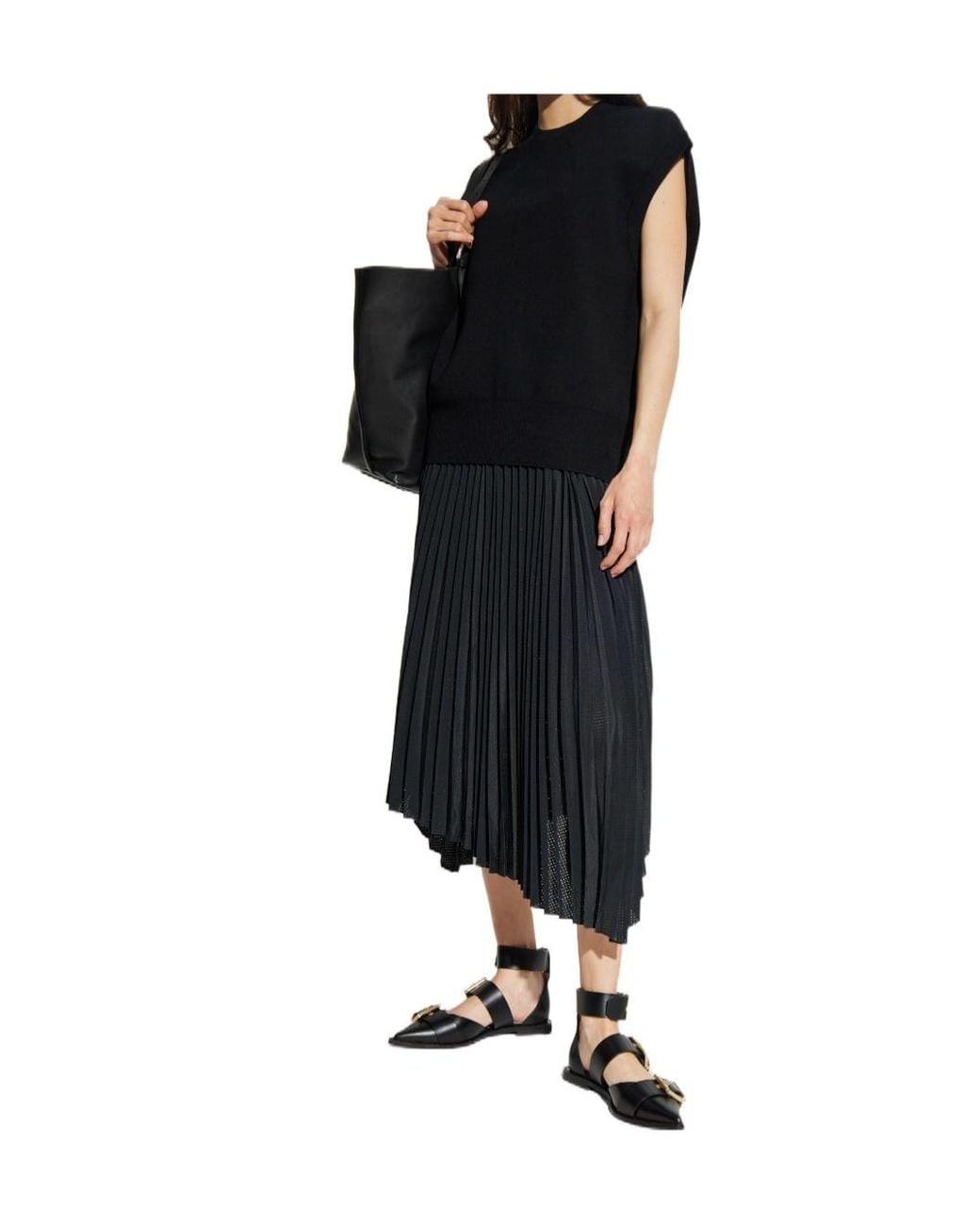 AllSaints Black Pleated Midi Dress