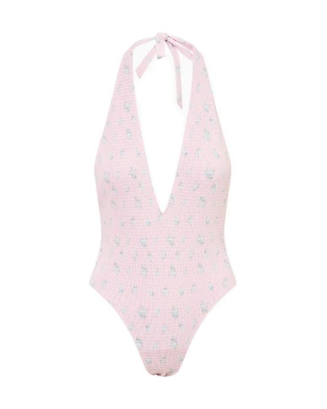 LoveShackFancy Pink Gienna Halterneck One-Piece Beachwear