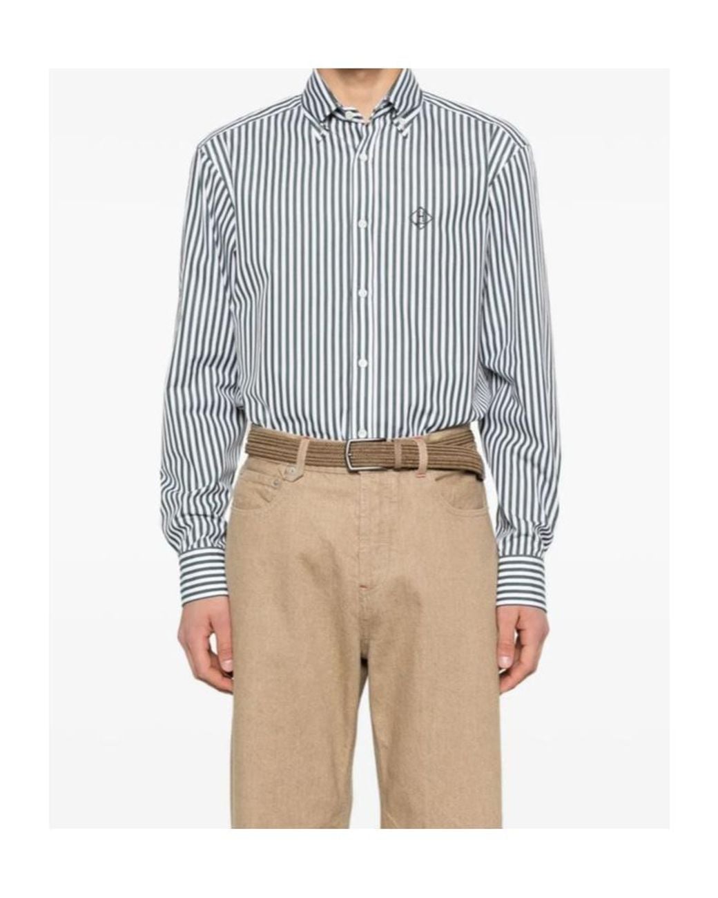 Herno Blue Striped-Pattern Logo-Embroidery Shirt for men