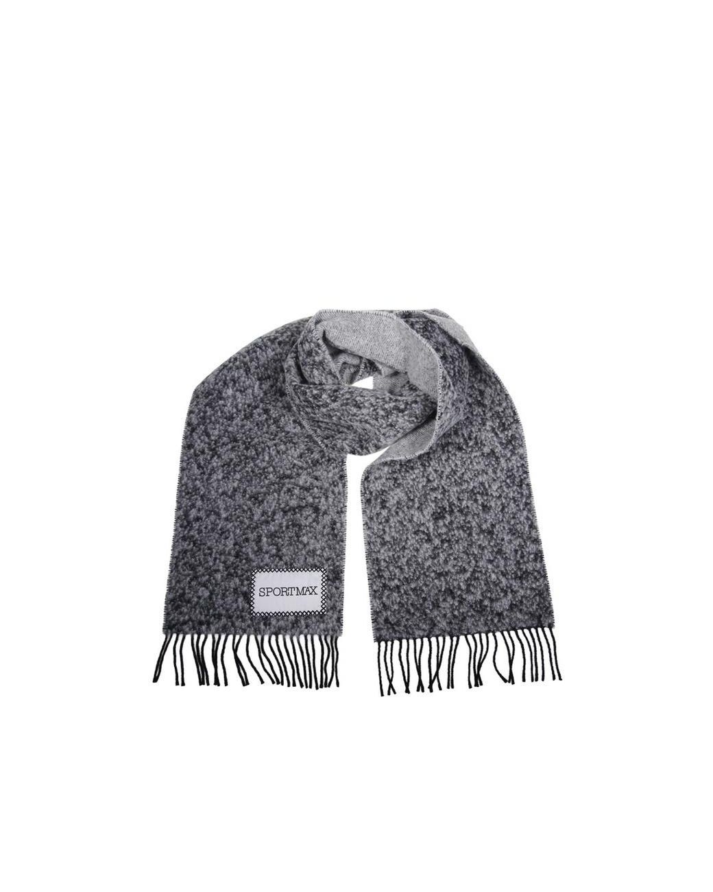 Sportmax Gray Logo-Patch Fringed Scarf