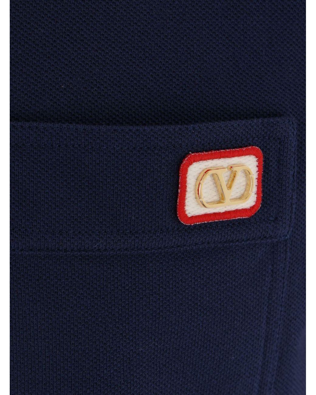 Valentino Blue Logo Embroidered Button Detailed Polo Shirt for men