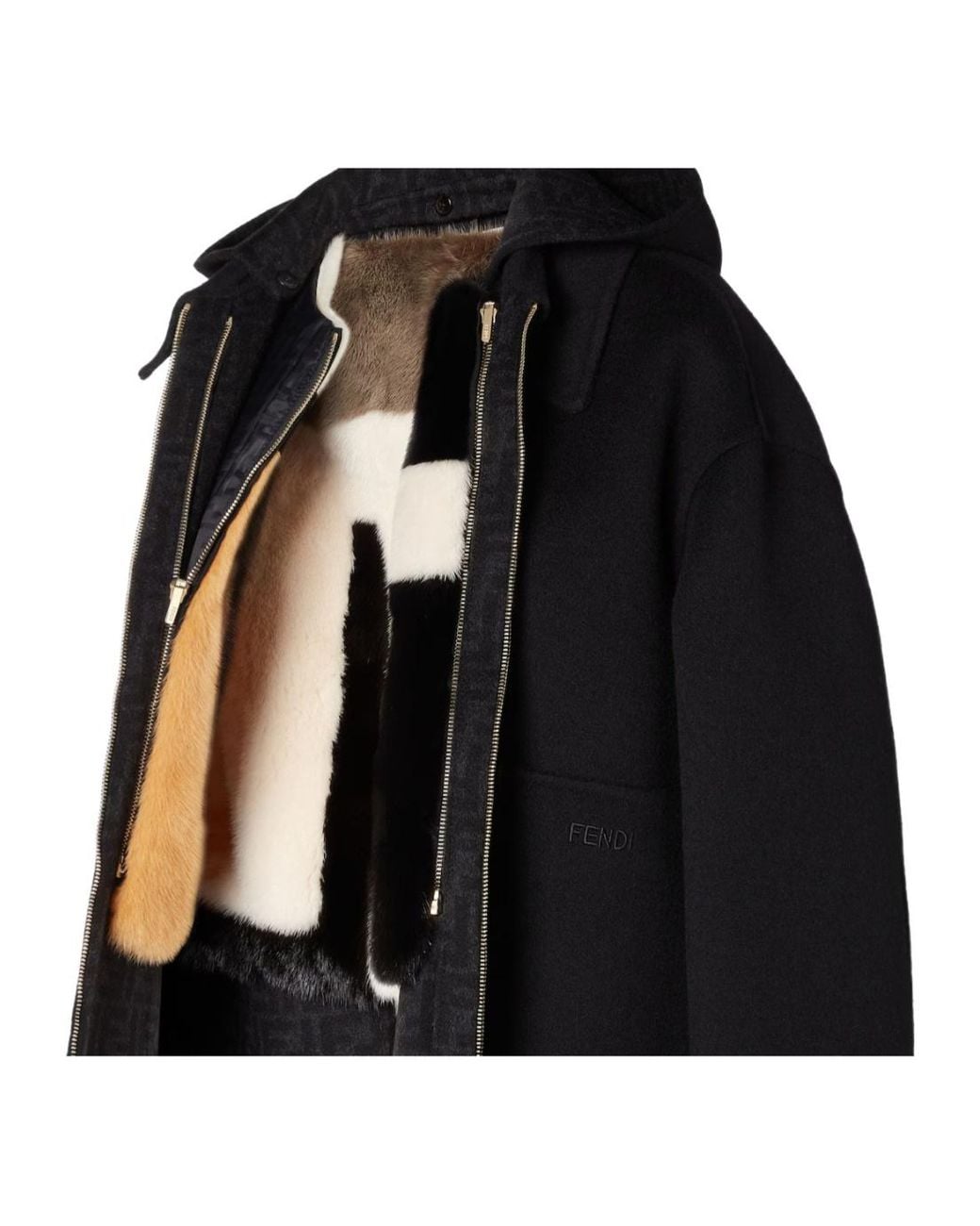 Fendi Black Wool Double Fabric And Mink Blouson