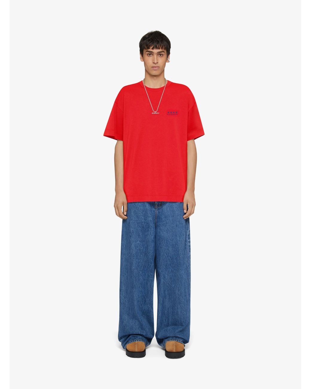Givenchy Red Logo Printed Crewneck T-Shirt for men