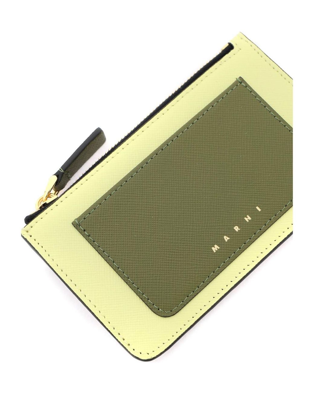 Marni Yellow Saffiano Logo Printed Card Case