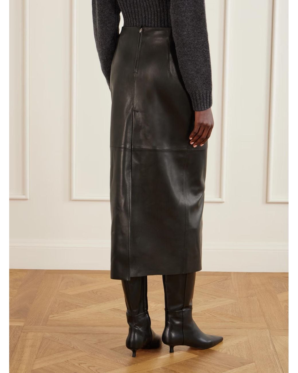 Nour Hammour Black Selly Paneled Leather Maxi Skirt