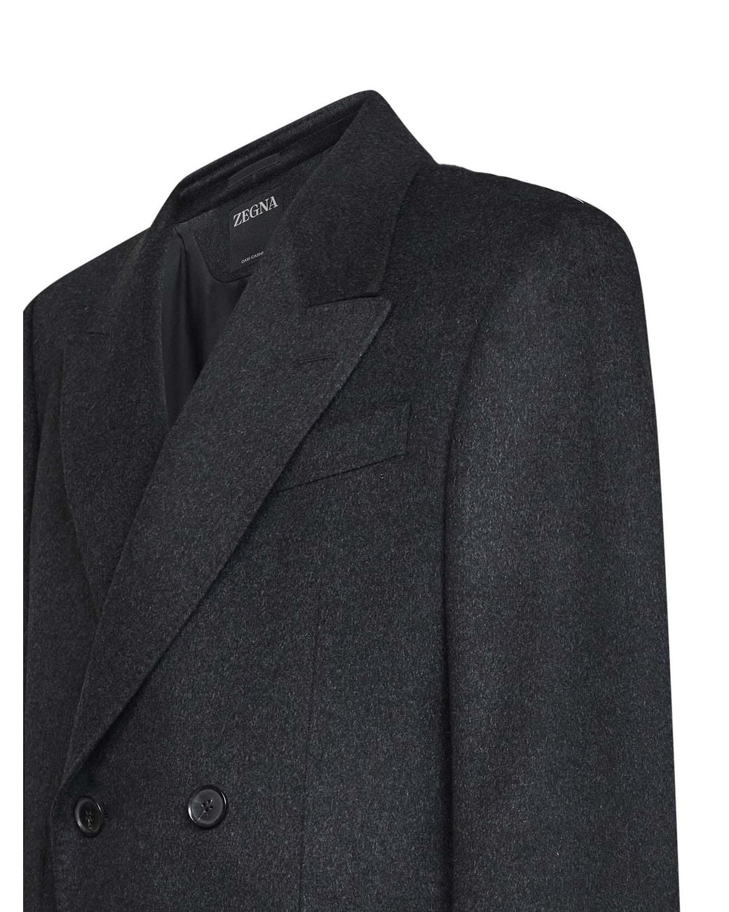 Zegna Black Double-Breasted Peak-Lapel Coat for men