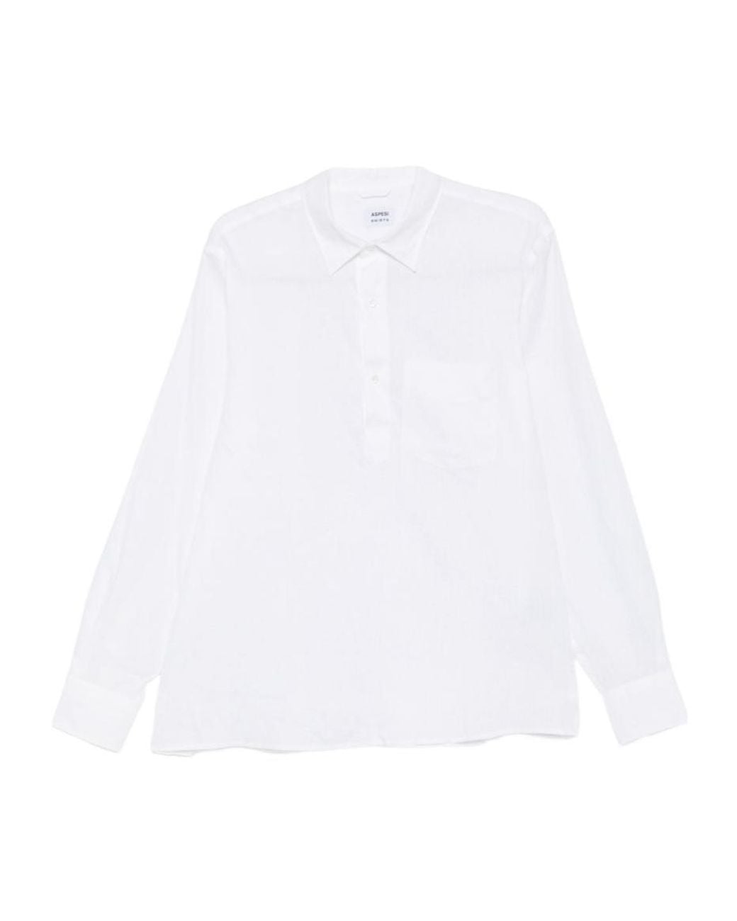 Aspesi White Half-Button Long-Sleeved Shirt for men