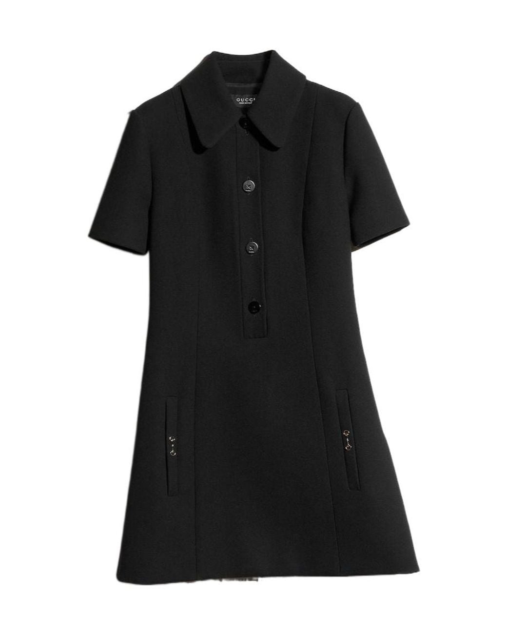 Gucci Black Crêpe Wool Polo Dress With Horsebit