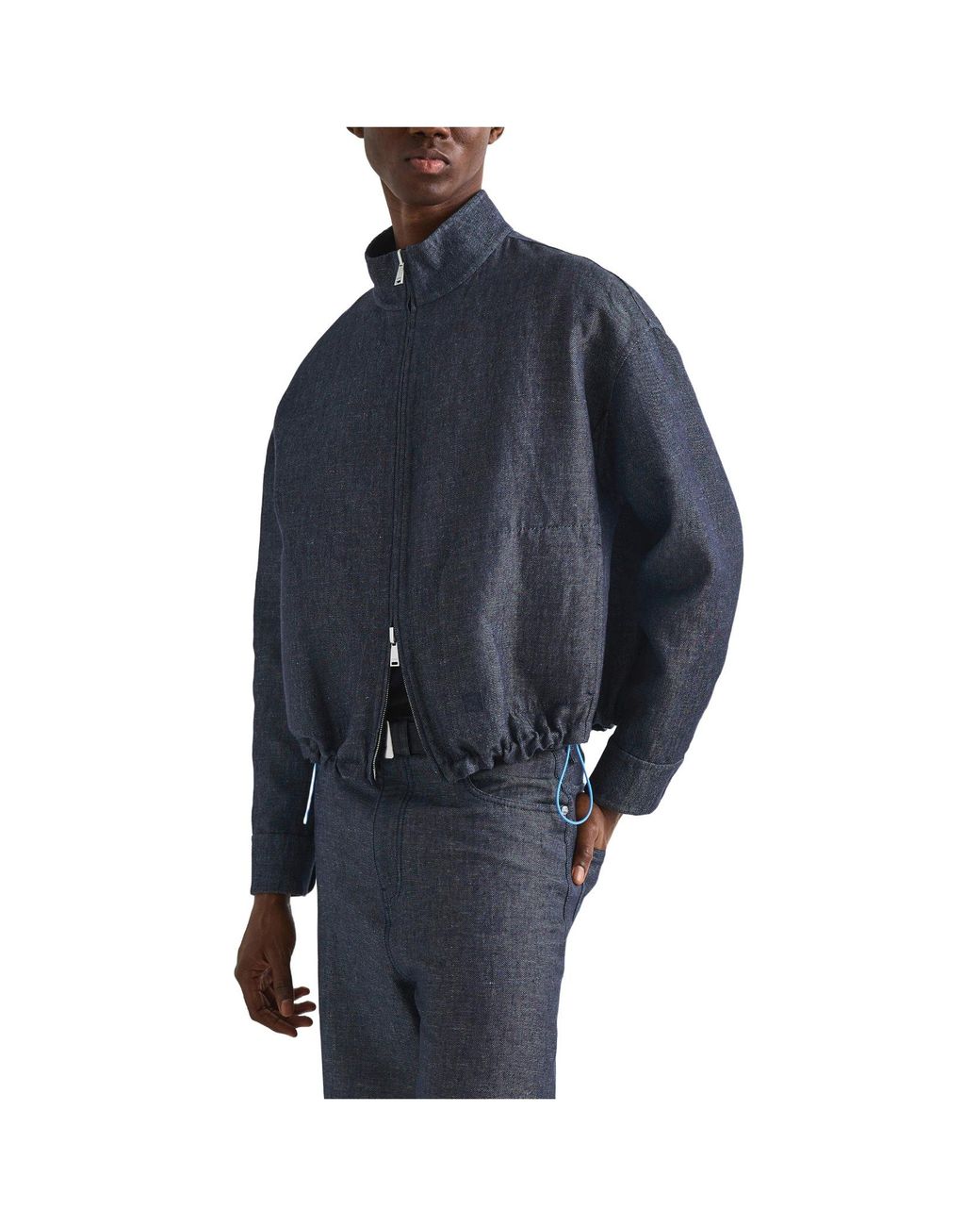 Fendi Blue Stand Collar Zip-Up Jacket for men