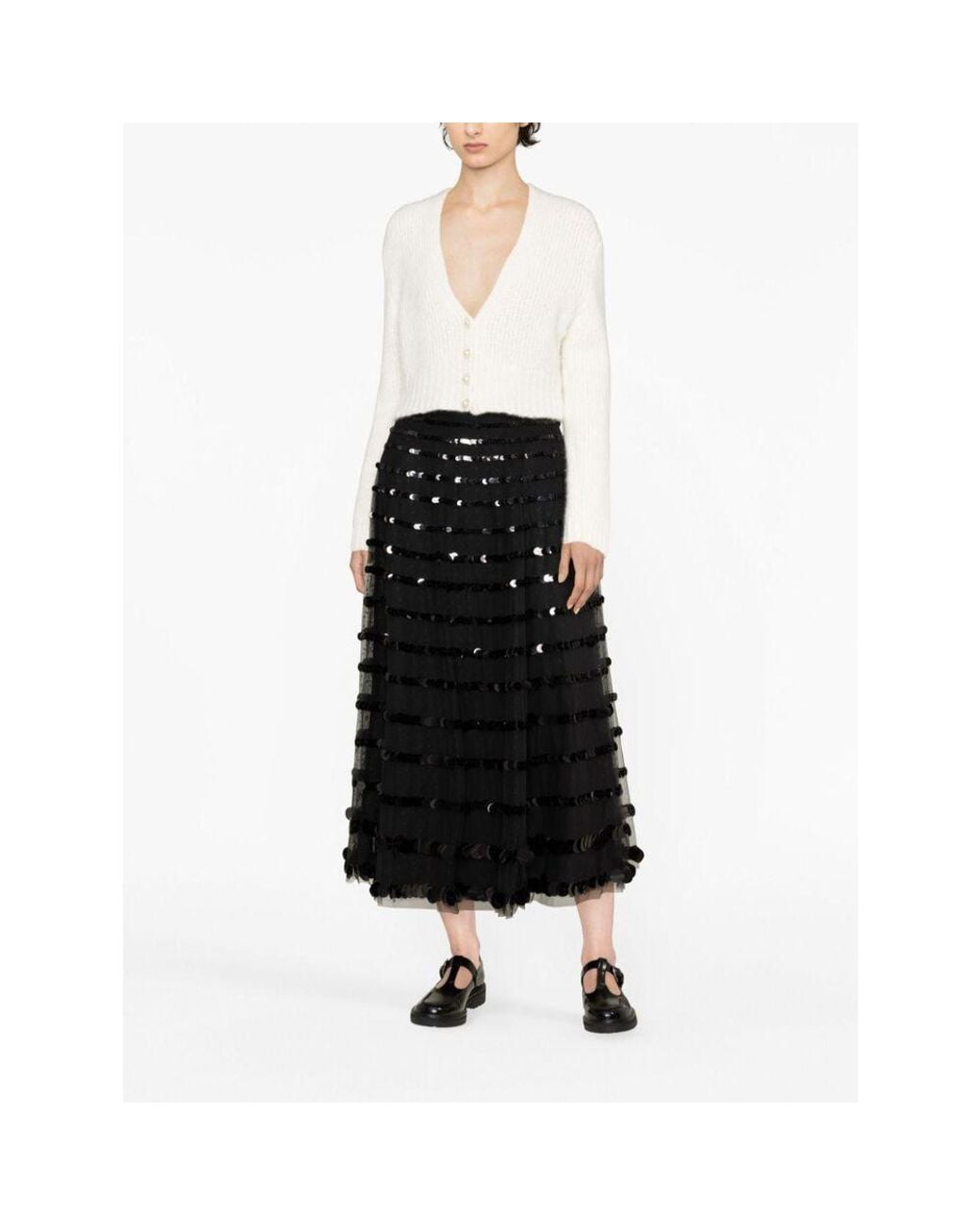 RED Valentino Black Tulle A-Line Midi Skirt