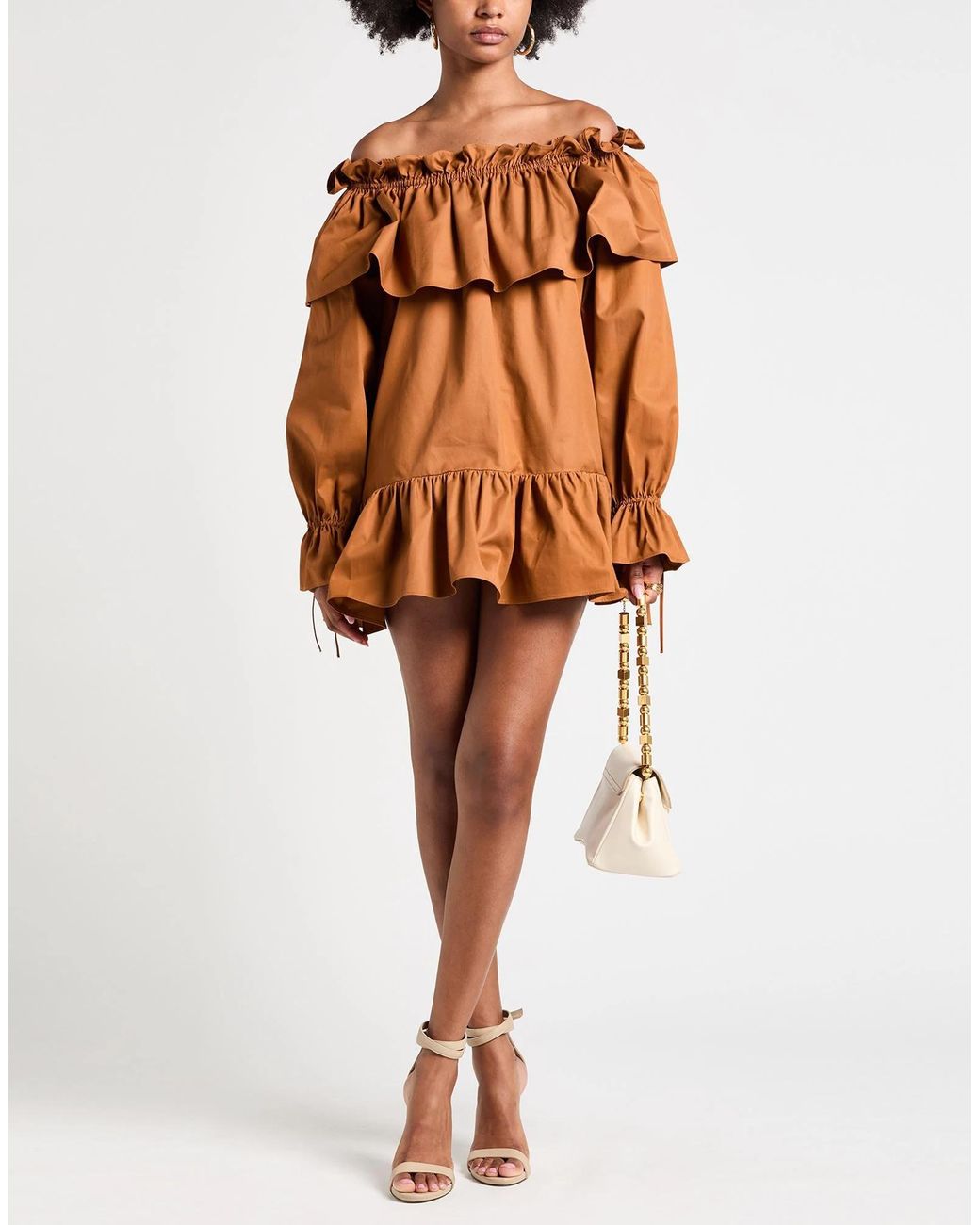 Saint Laurent Brown Stylish Off-Shoulder Long Dress