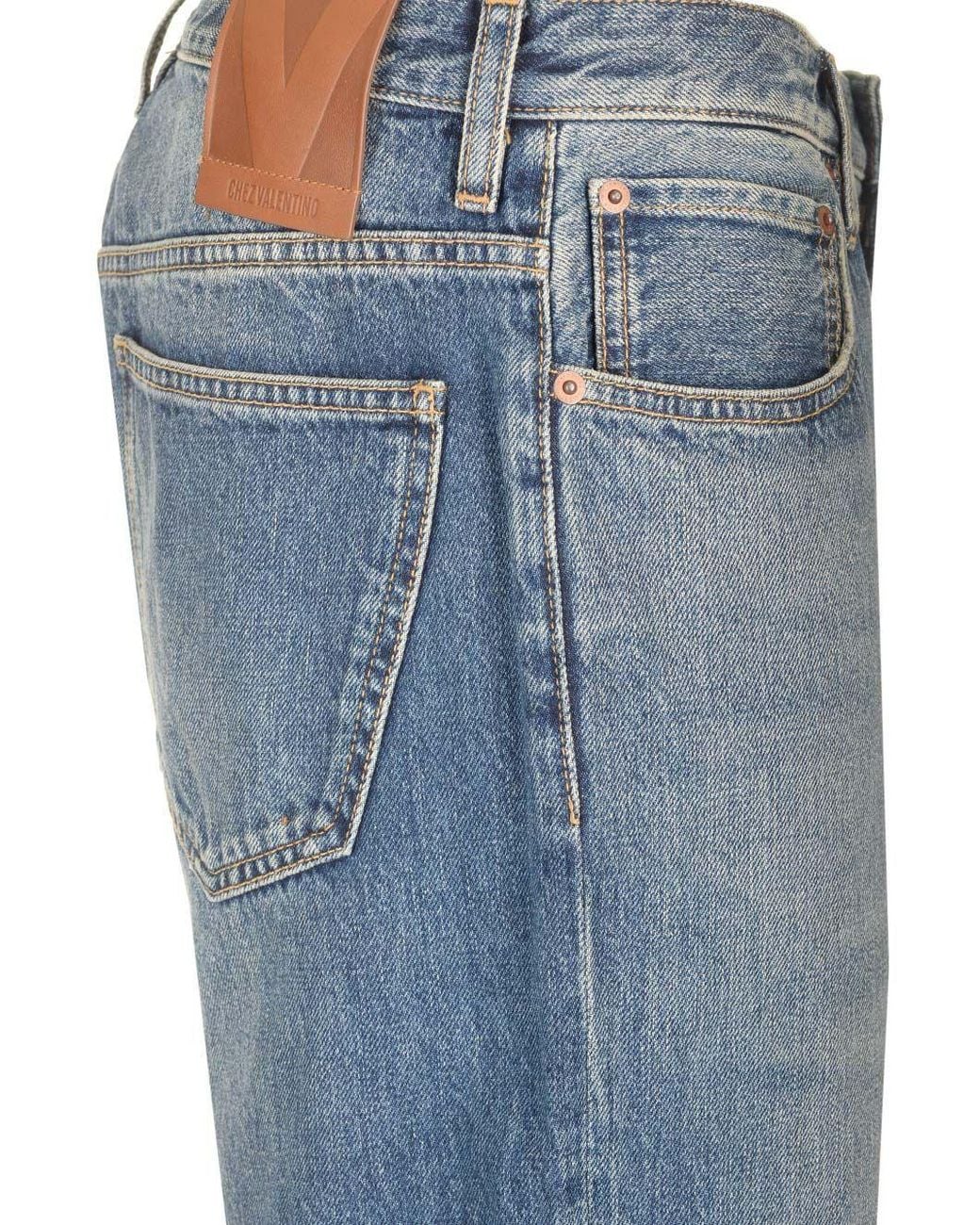 Valentino Blue Logo Patch Straight Leg Jeans for men