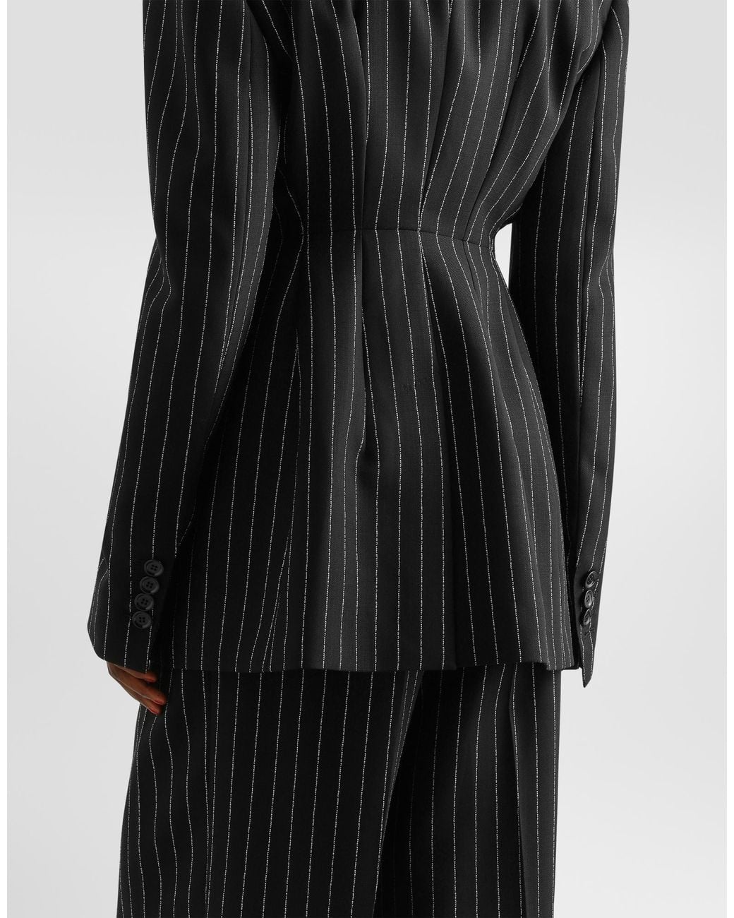 Dolce & Gabbana Black Pinstripe Embroidered Blazer