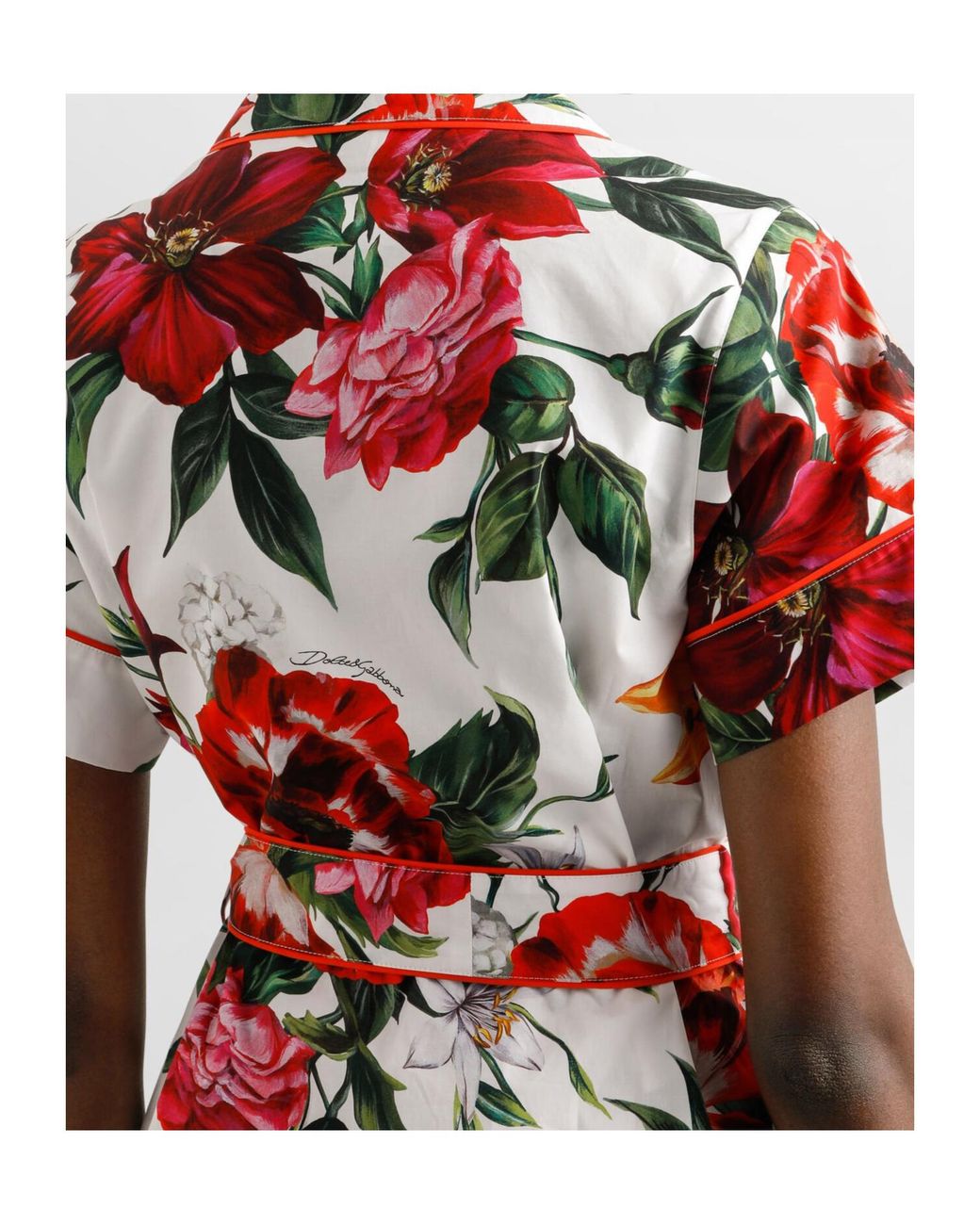 Dolce & Gabbana Red Flower-Printed Poplin Vanity Shirt