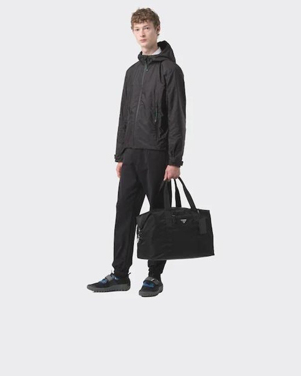 Prada Black Logo Triangle Zipped Travel Bag for men