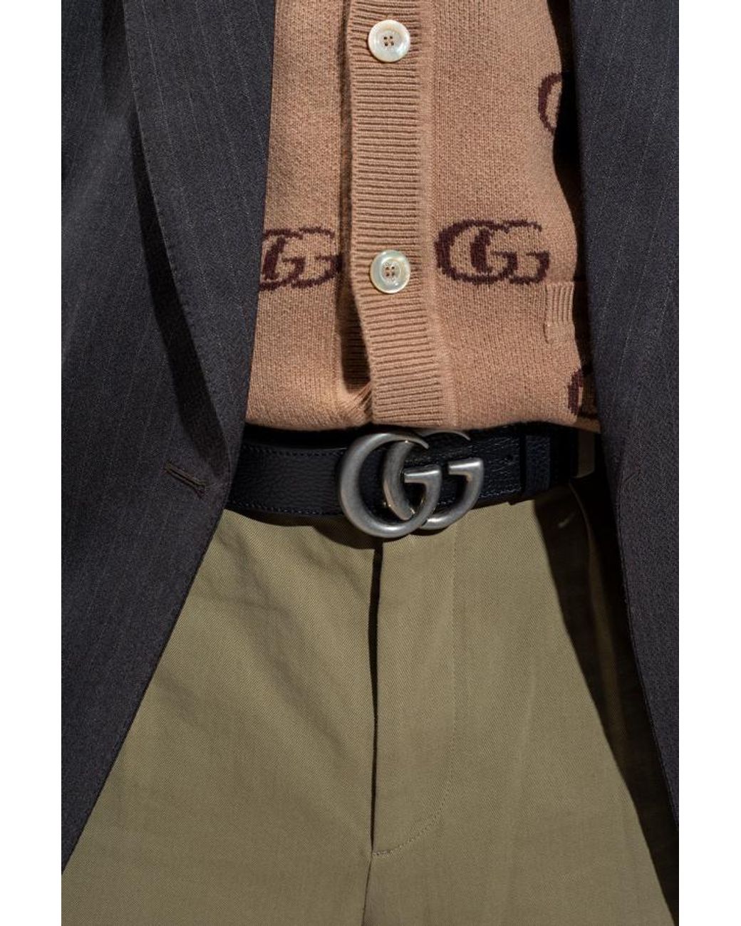 Gucci White Gg Marmont Reversible Buckle Belt for men