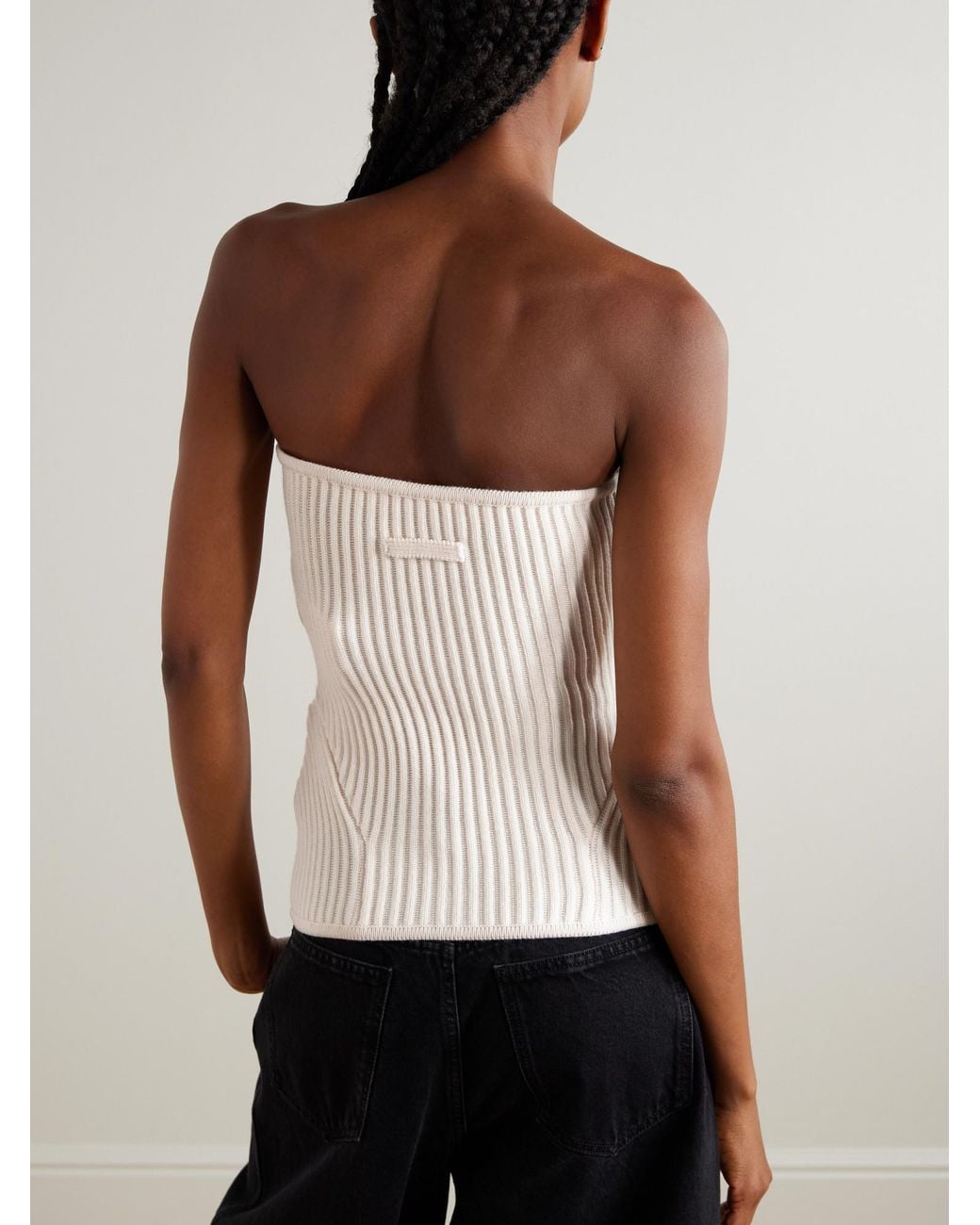 Jean Paul Gaultier Natural Paneled Ribbed Wool-Blend Bustier Top