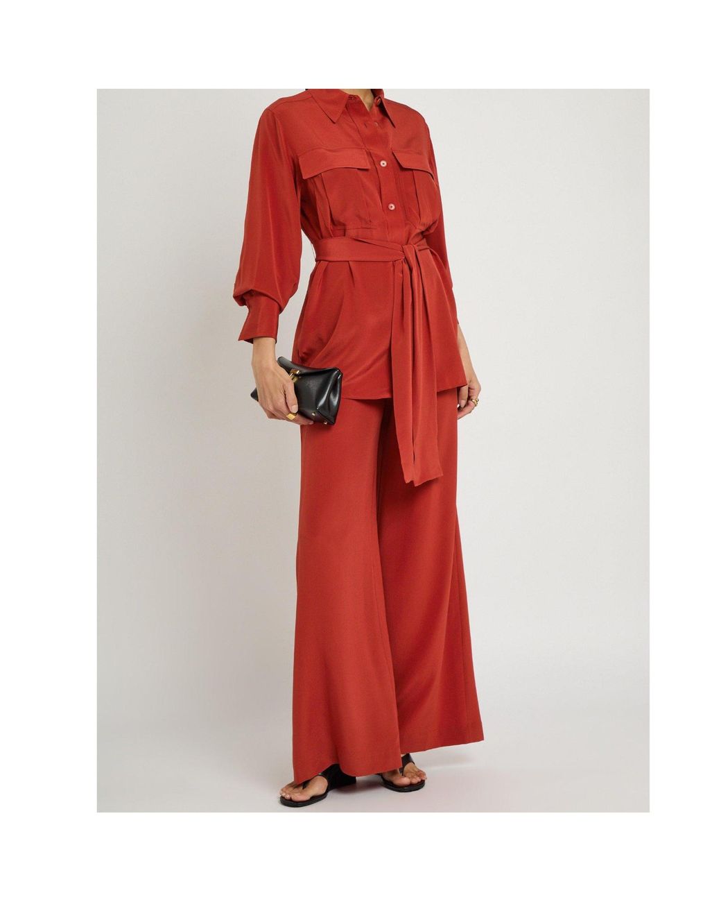 Joseph Red Pointed Collar Long-Sleeved Shirt