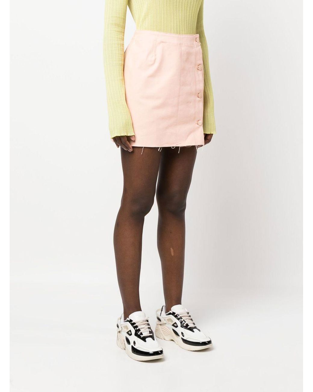 Raf Simons Pink Frayed Cotton Miniskirt