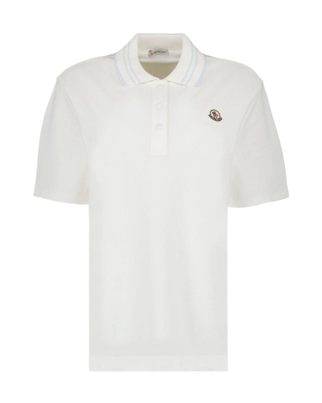 Moncler White Logo Patch Short-Sleeved Polo Shirt
