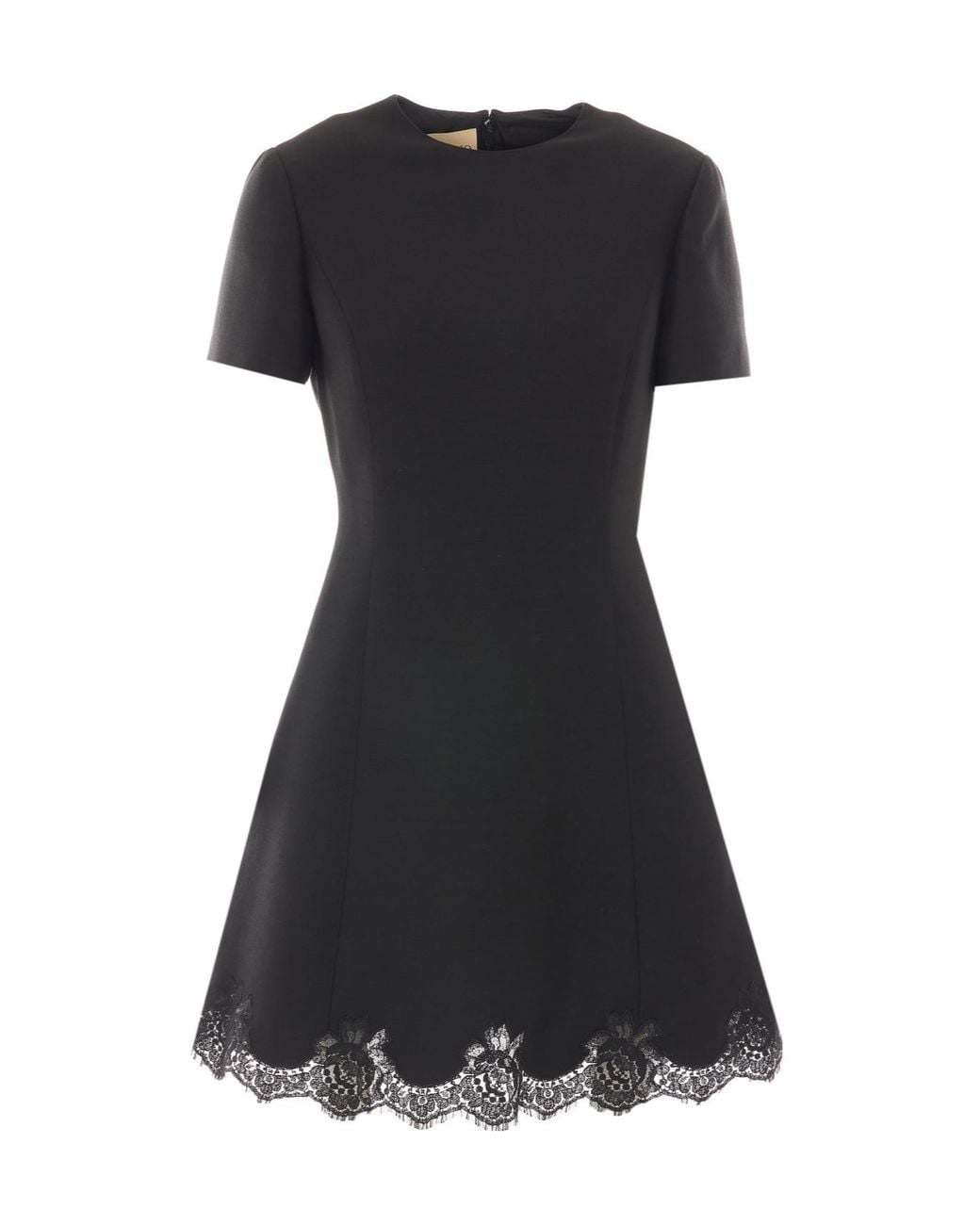 Valentino Black Lace Hem Crewneck Dress