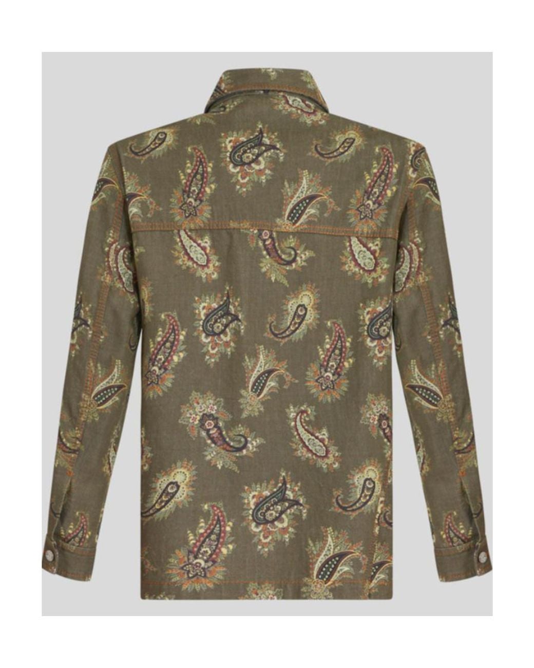 Etro Green Paisley Denim Overshirt for men