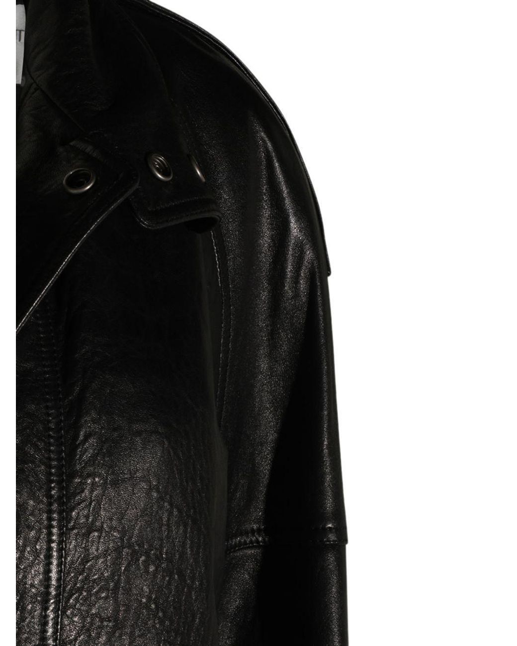 Saint Laurent Black Oversized Leather Jacket With High Collar