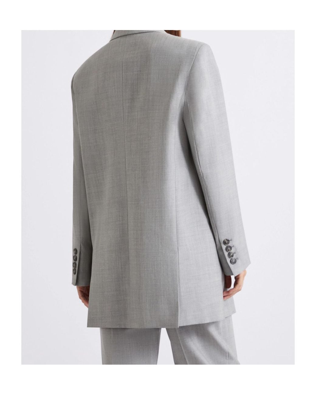 Marella Gray Double-Breasted Wool And Silk Grisaille Blazer