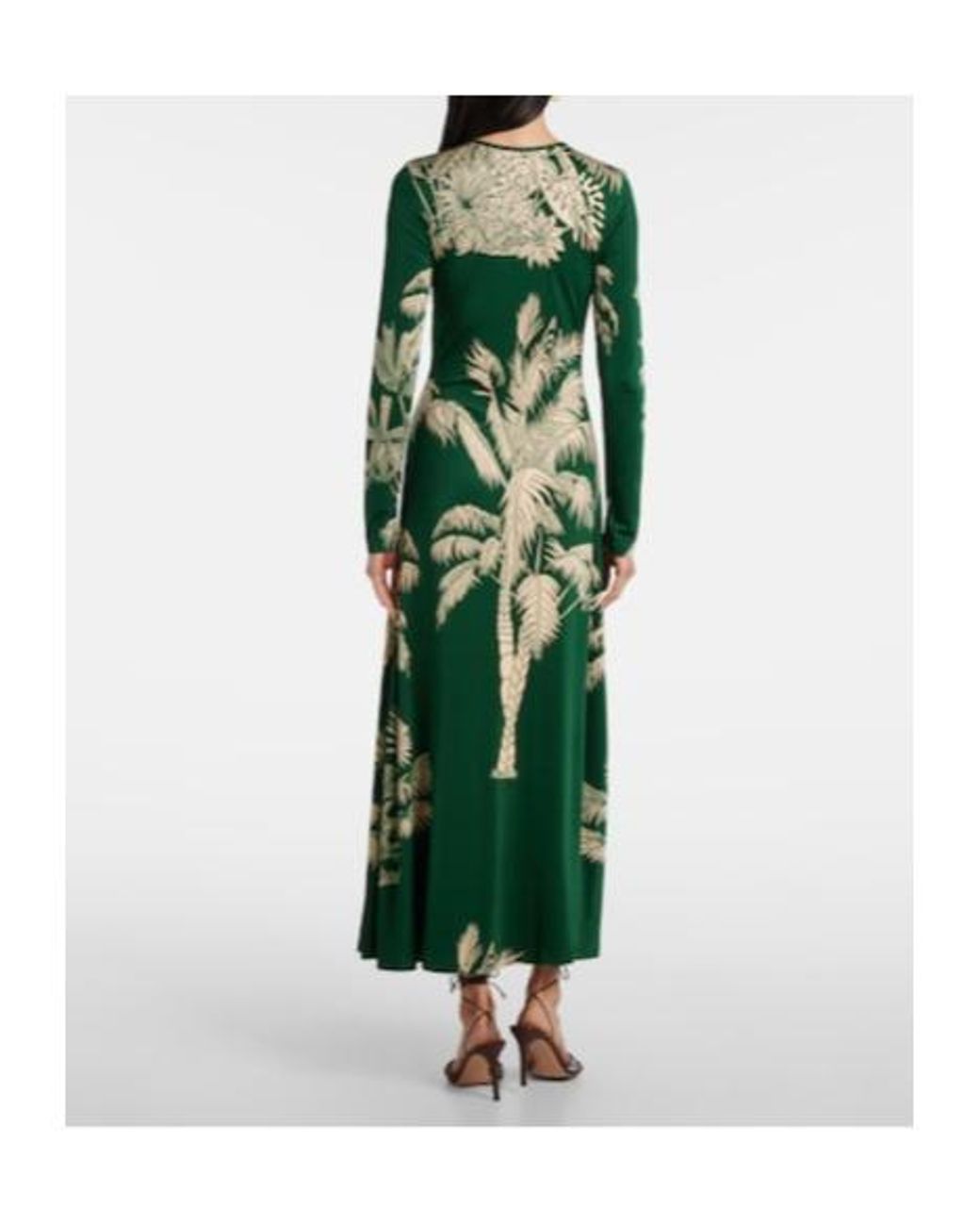 Johanna Ortiz Green Printed Ruched Jersey Midi Dress