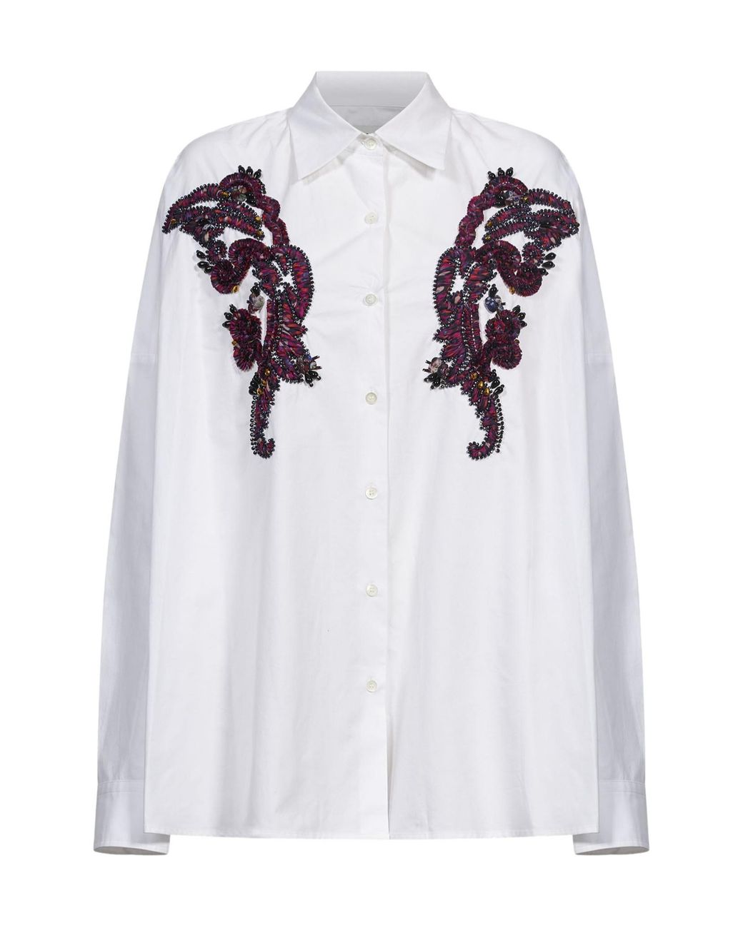 Dries Van Noten White Embroidered Long-Sleeved Shirt
