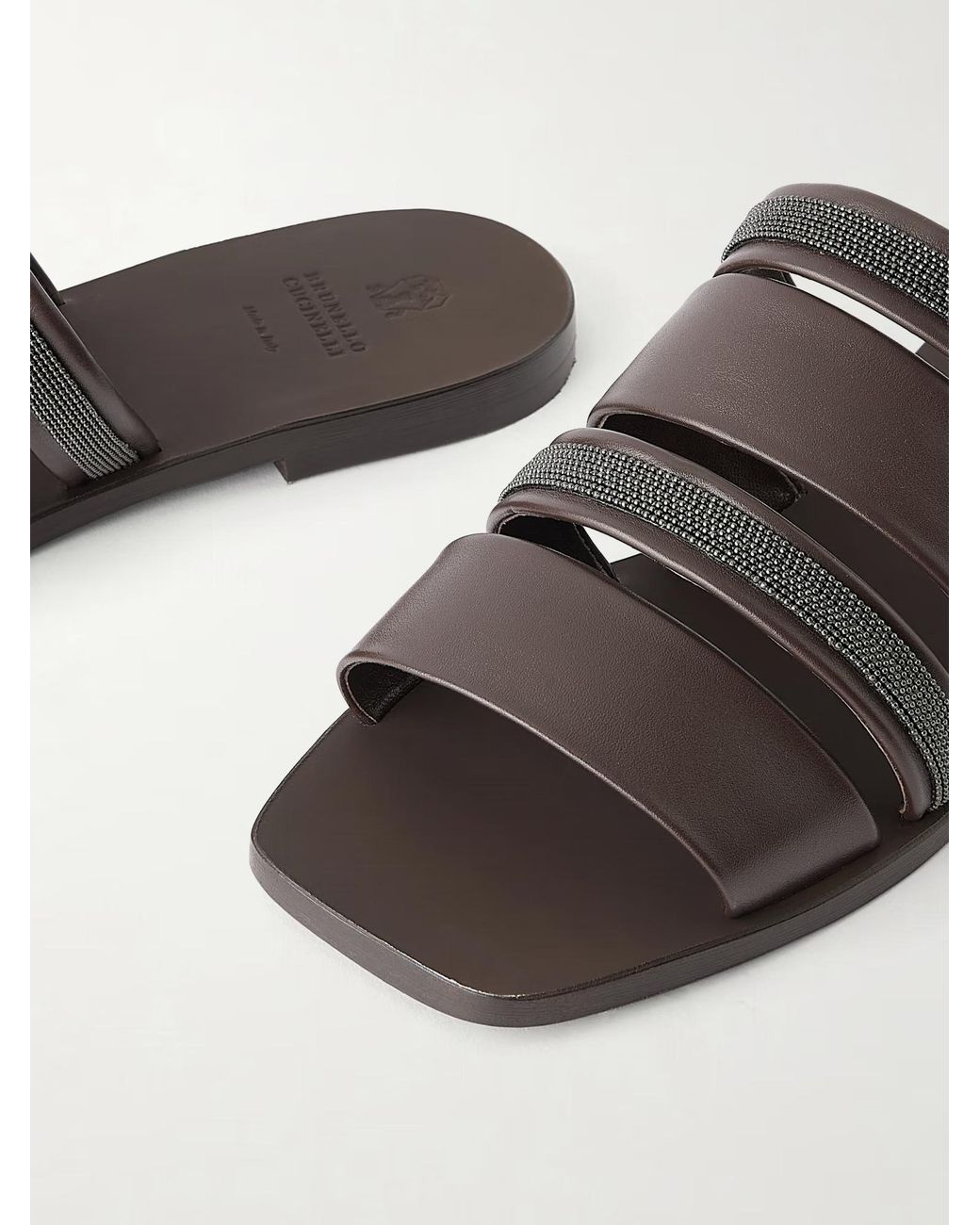 Brunello Cucinelli Brown Square-Toe Flat Sandals