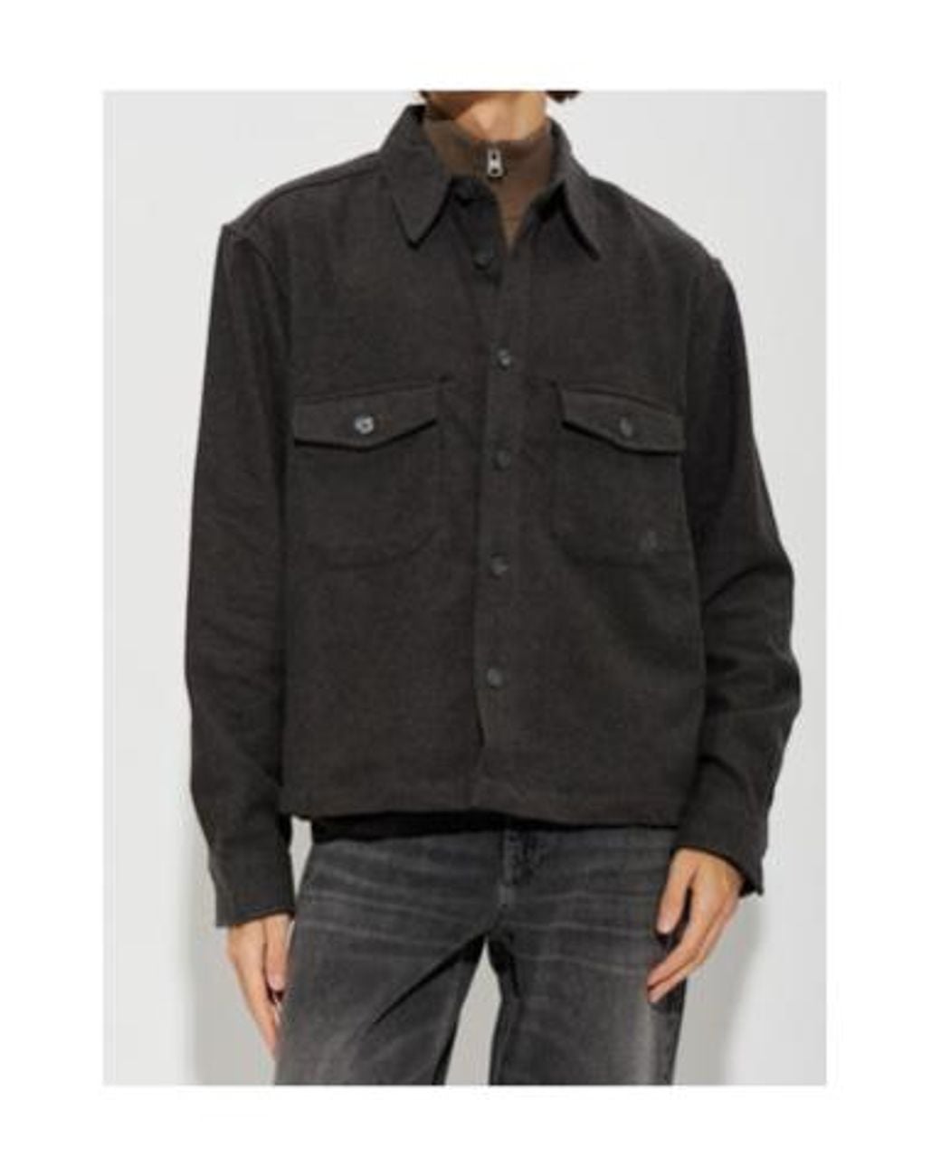 AllSaints Black Woven Long Sleeve Shirt Jacket for men