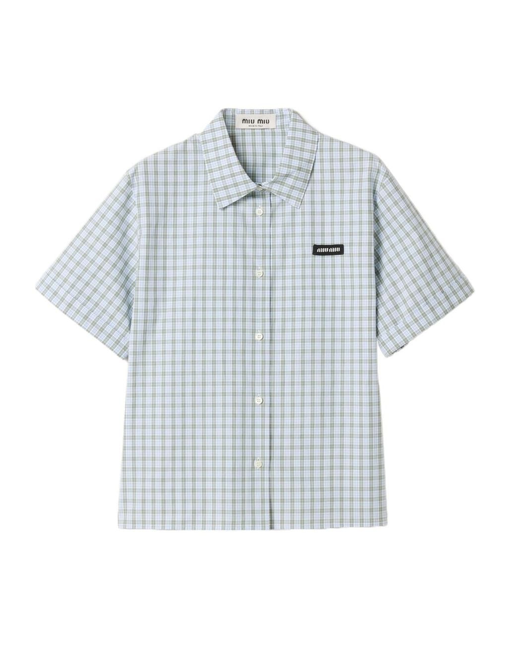 Miu Miu Blue Checked Poplin Shirt