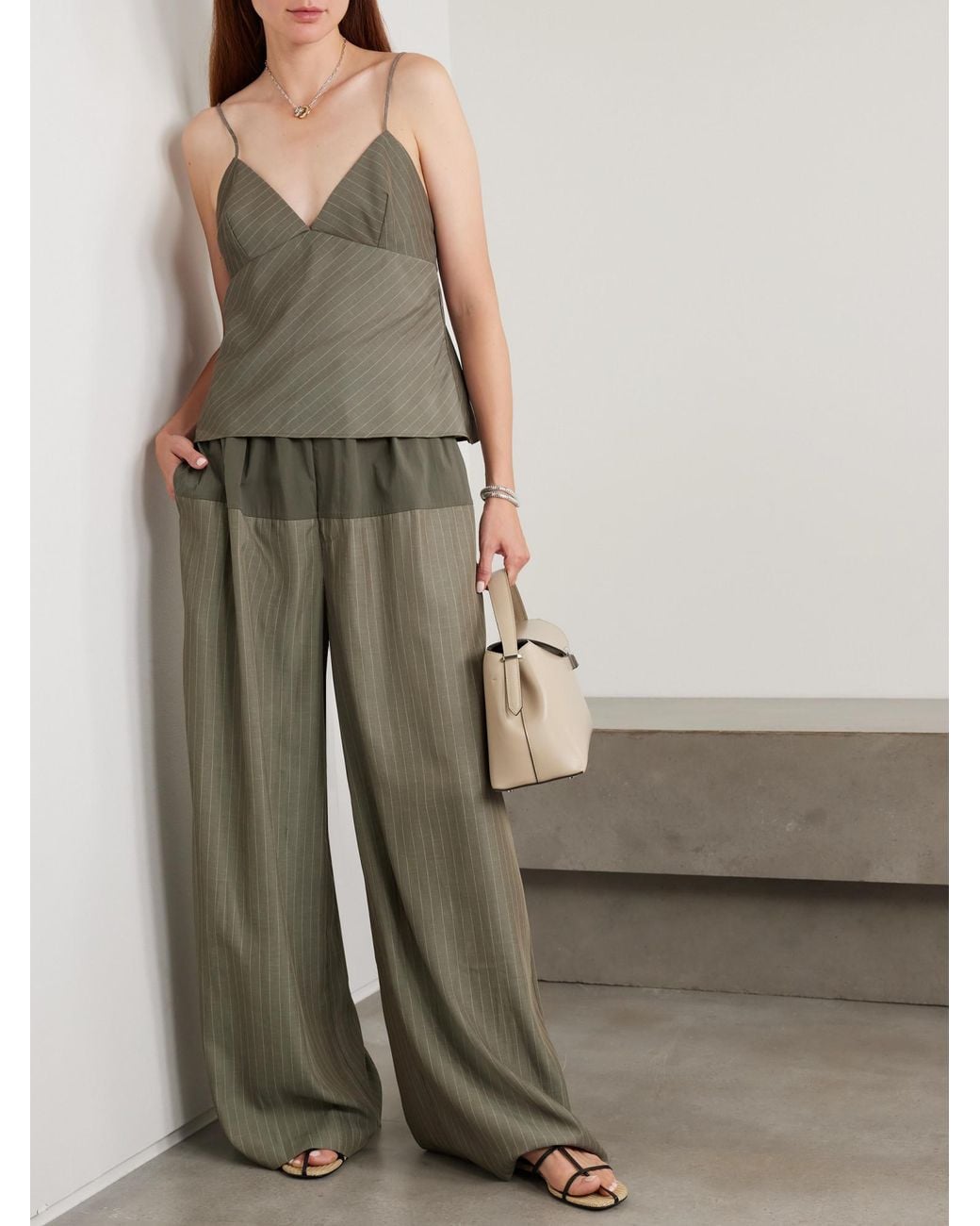 St. Agni Green Pinstriped Trousers