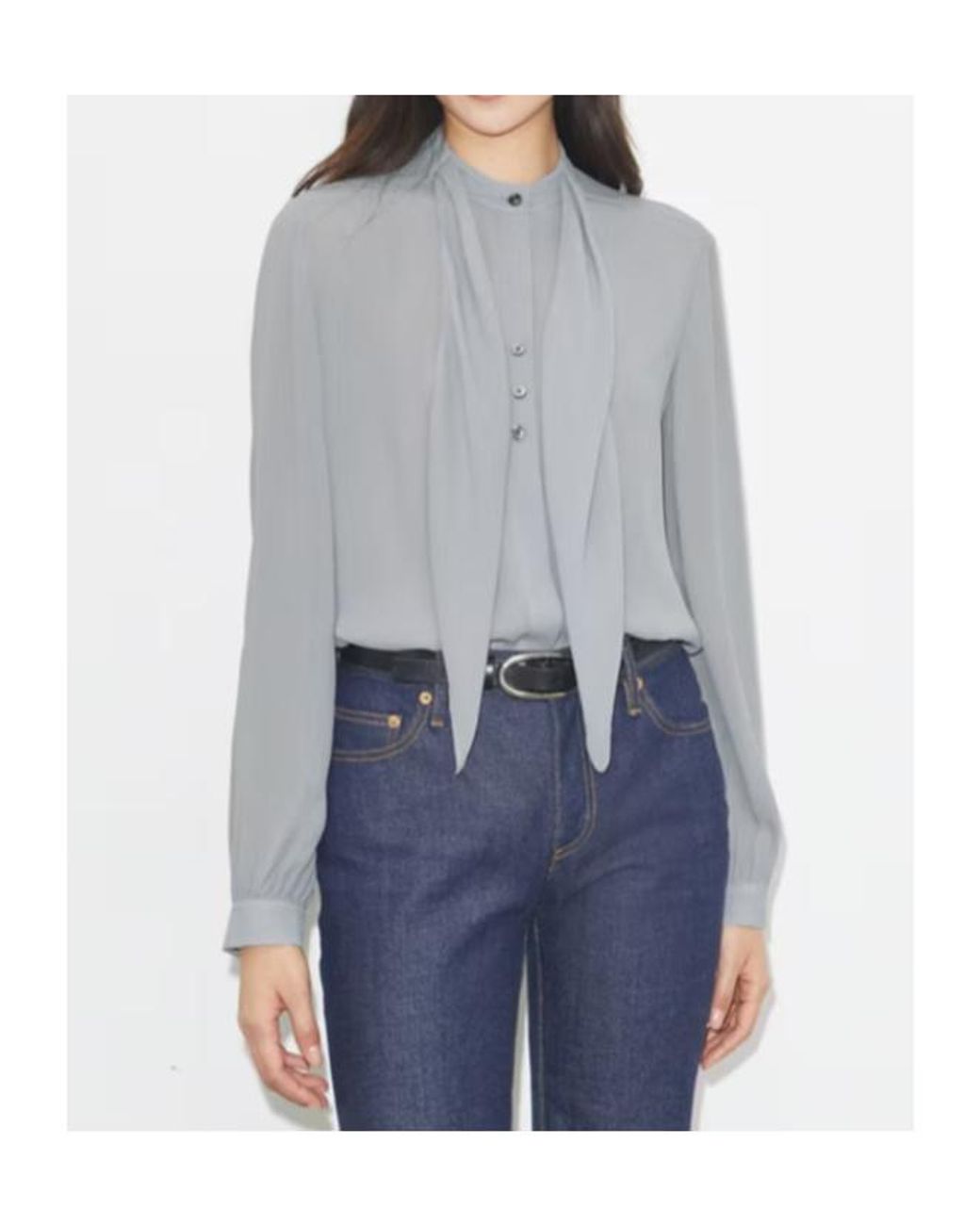 Tory Burch Gray Georgette Bow Blouse