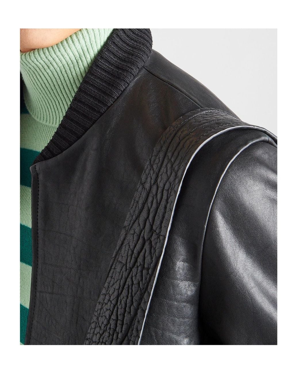 Prada Black Long-Sleeved Zipped Leather Bomber Jacket for men