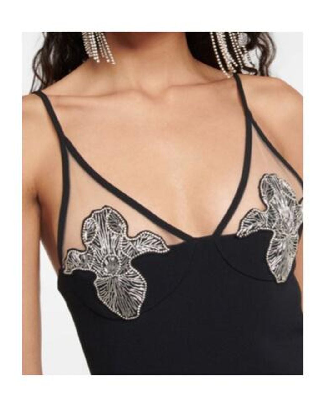 David Koma Black Mesh-Panel Embellished Minidress