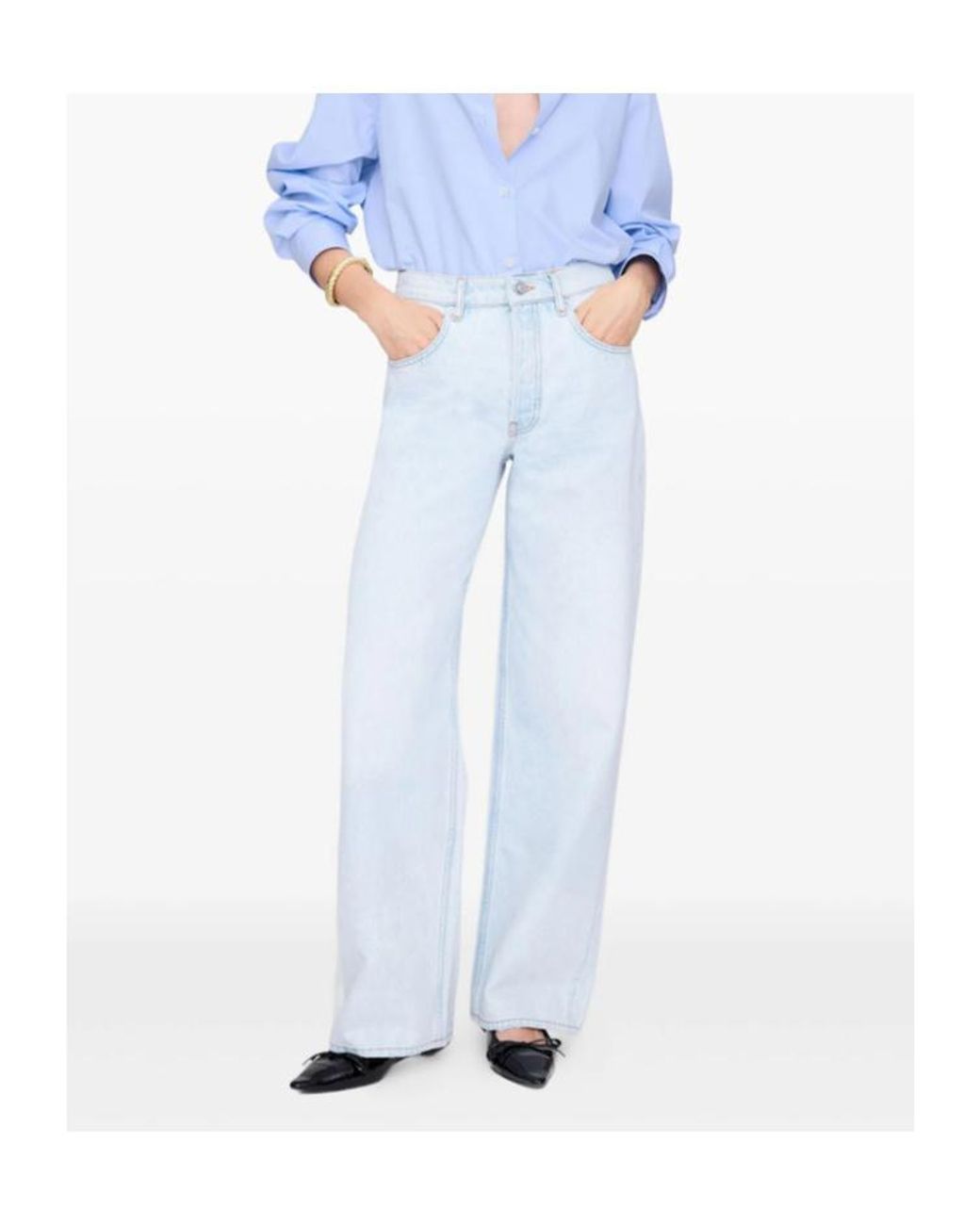 Anine Bing Gray Manon High Waist Wide-Leg Jeans