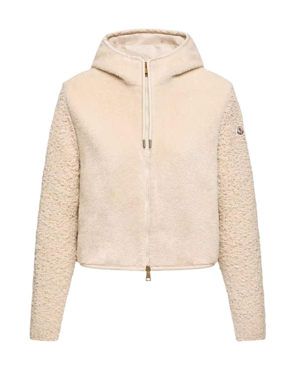 Moncler Natural Bouclé Teddy Zip-Up Hoodie