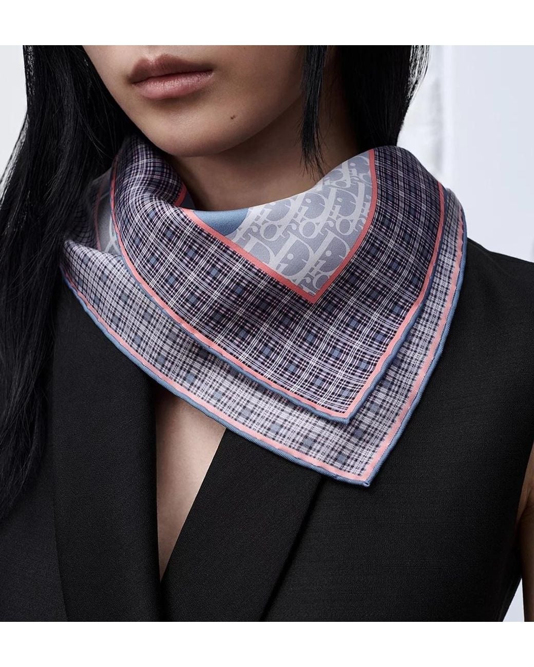 Dior Gray Infini Tartan90 Square Scarf