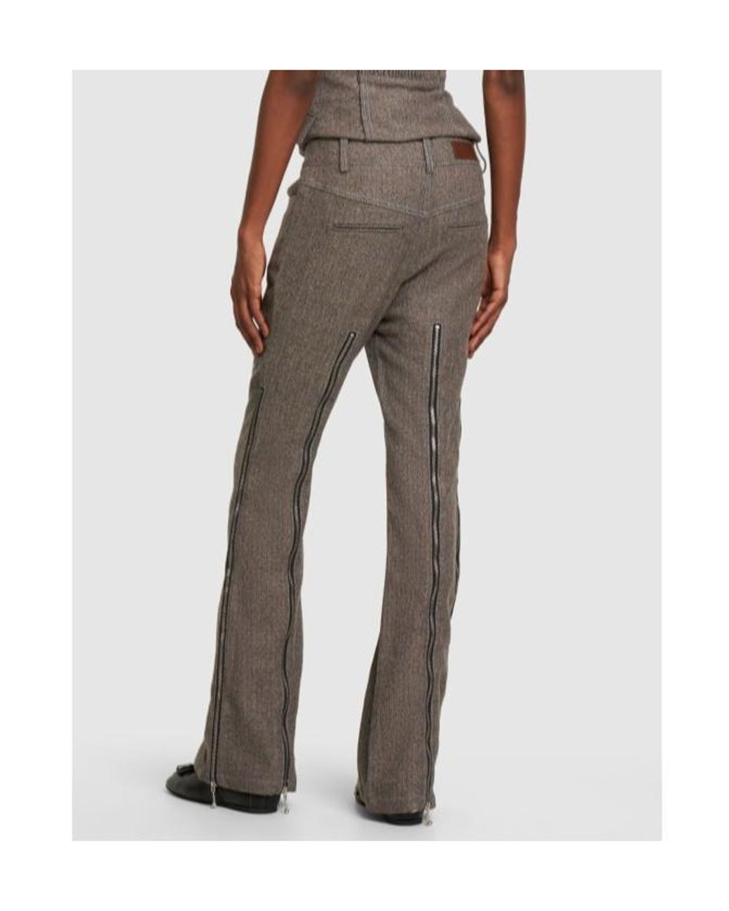 ANDERSSON BELL Gray Aika Zipper Flare Casual Pants