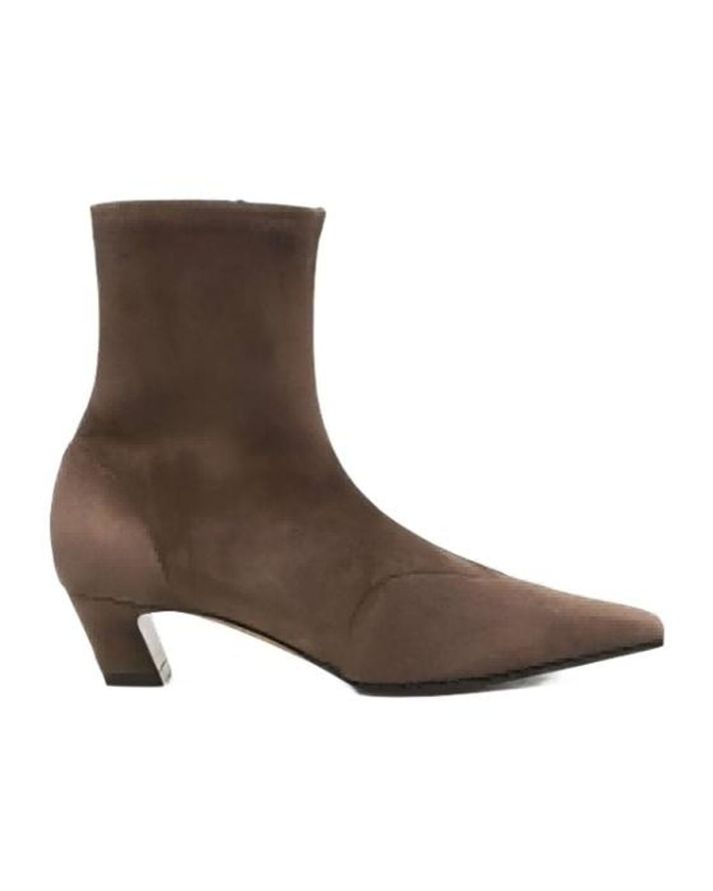 Khaite Brown Square-Toe Stretch Ankle Boots
