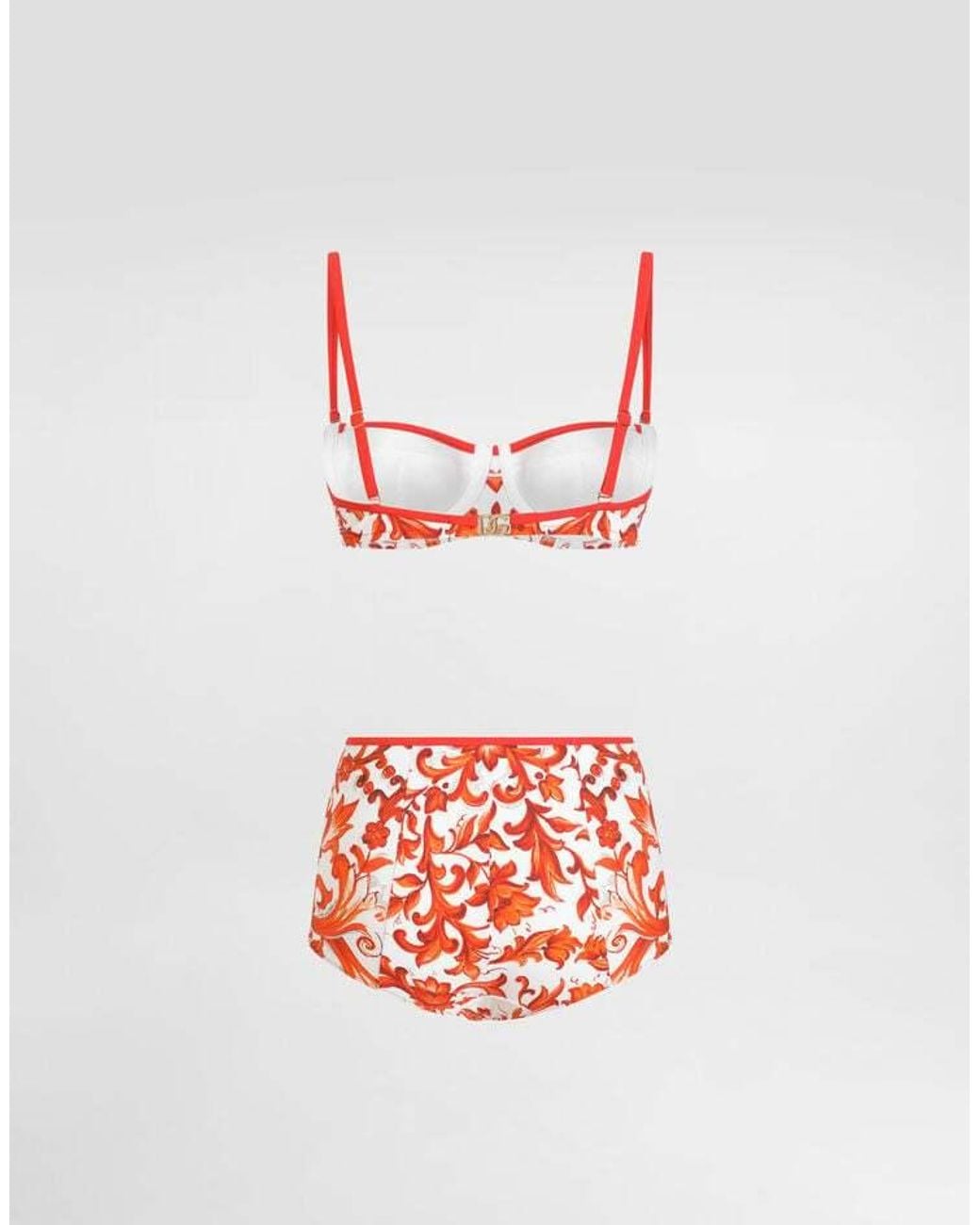 Dolce & Gabbana Red Maiolica Printed Bikini Set