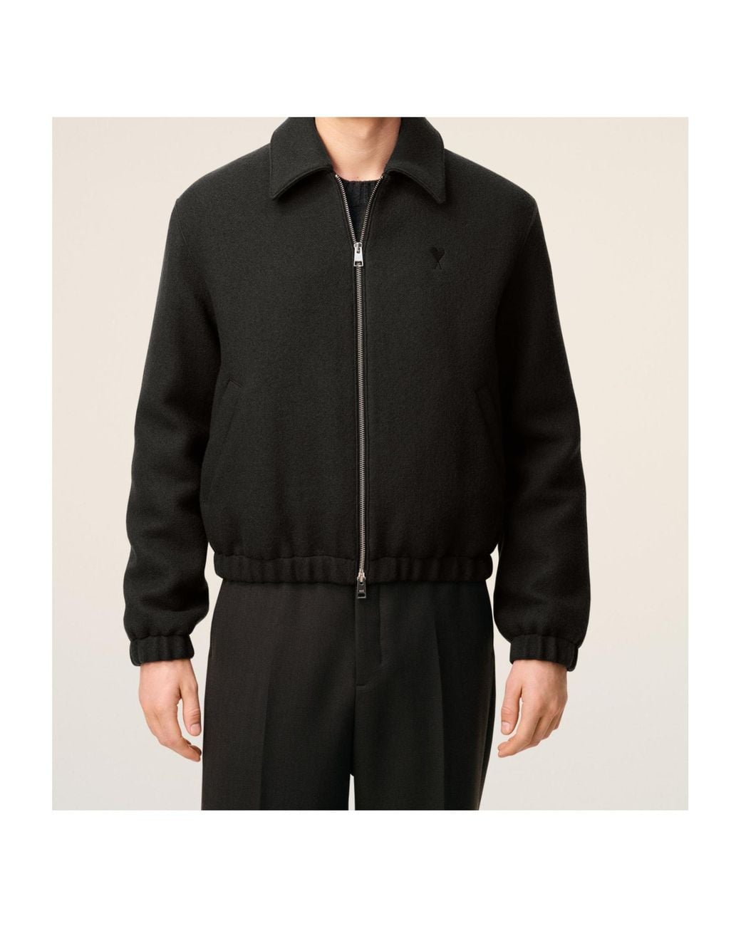 AMI Black Ami Logo Embroidered Zip-Up Jacket for men