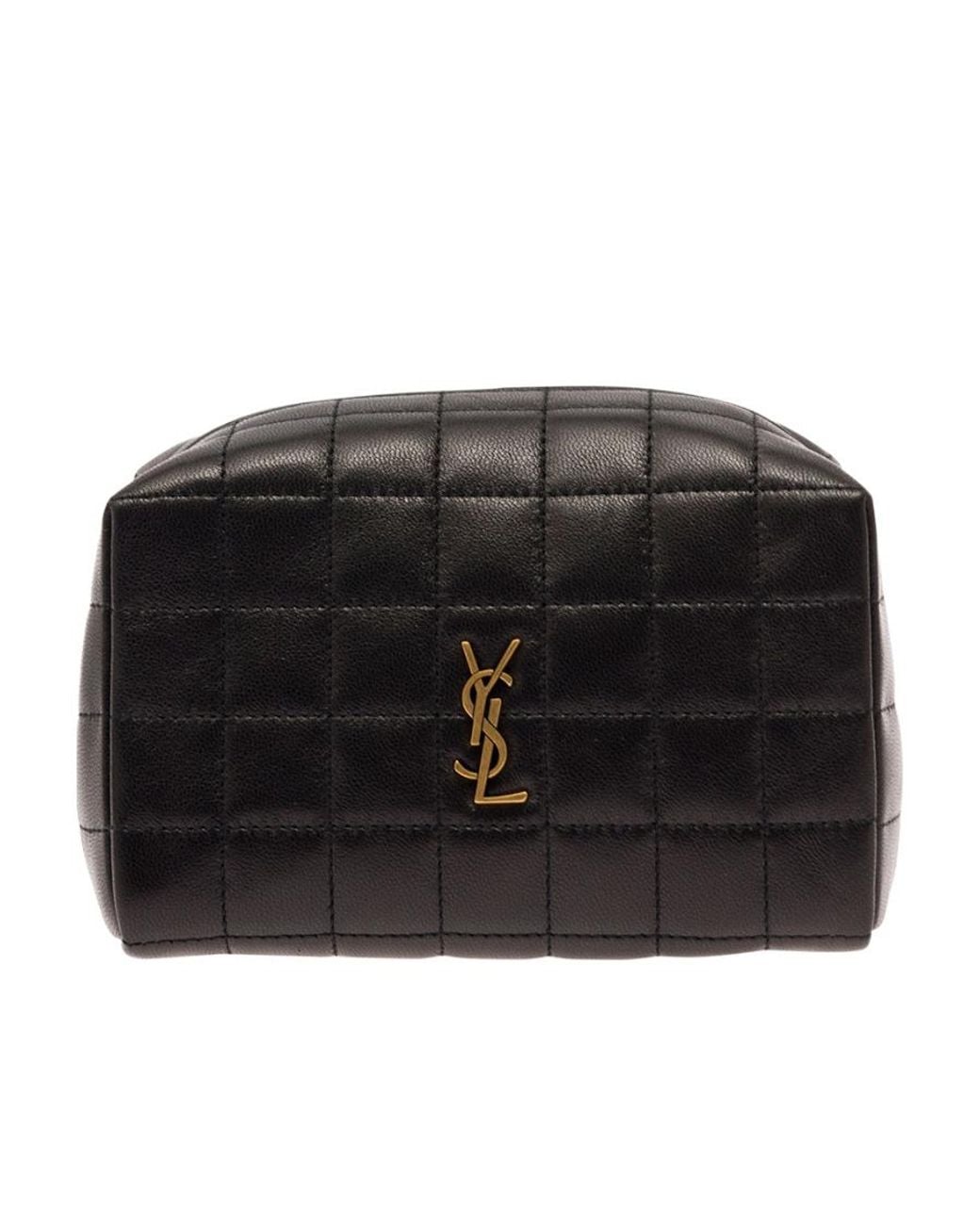 Saint Laurent Black Cassandre Matelassé Carré Small Cosmetic Pouch