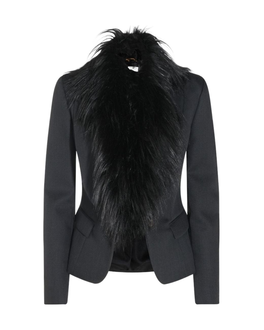 Elisabetta Franchi Black Fur-Effect Collar Jacket