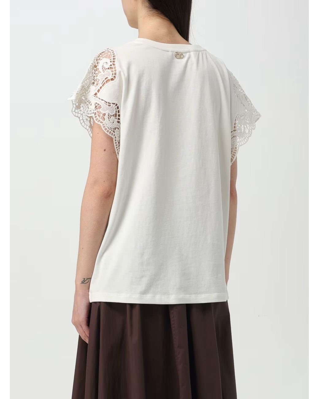 Twinset White Lace Regular Fit T-Shirt